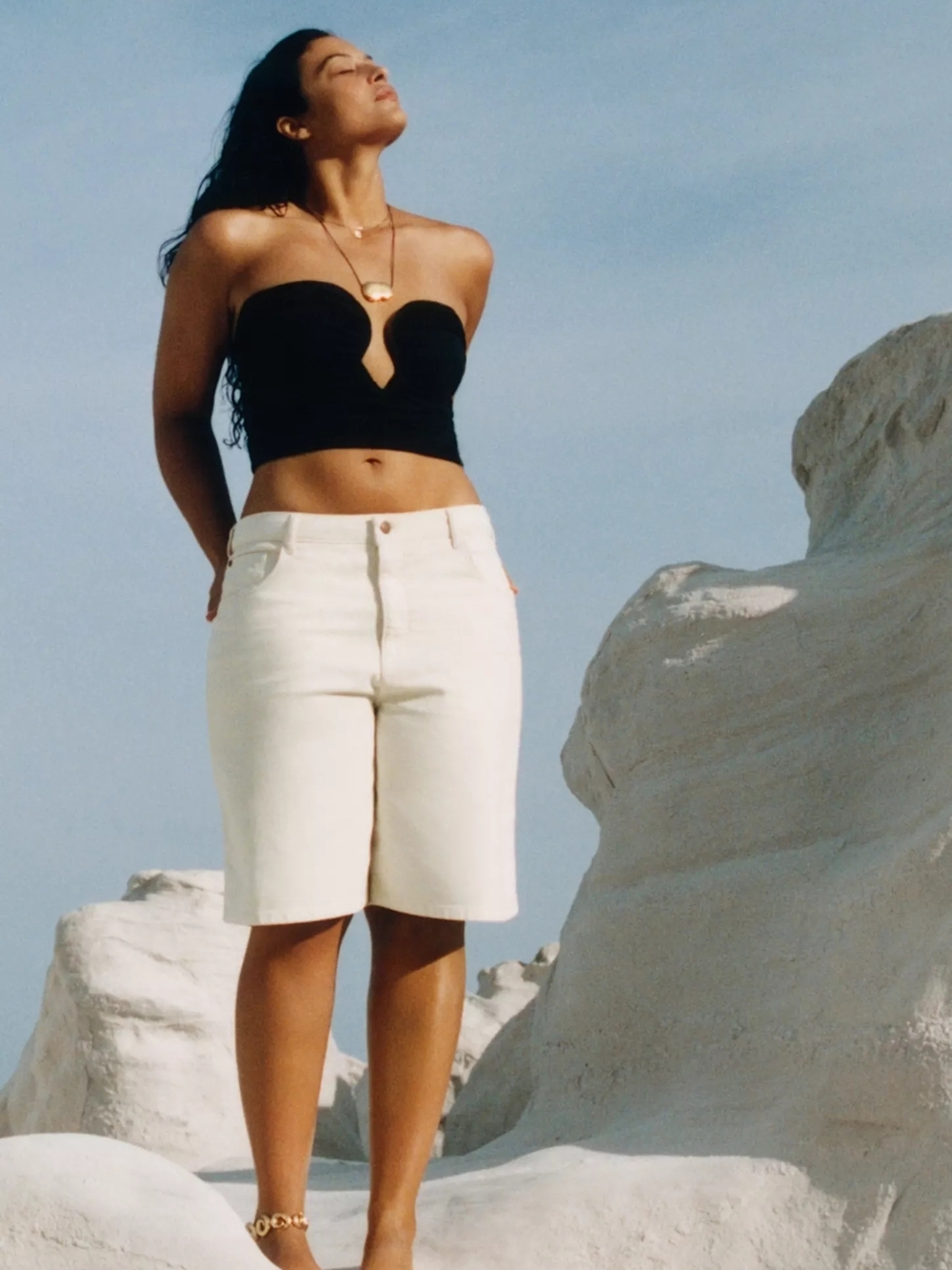 Anthropologie Pilcro Classic Bermuda Denim Shorts White Putty 28